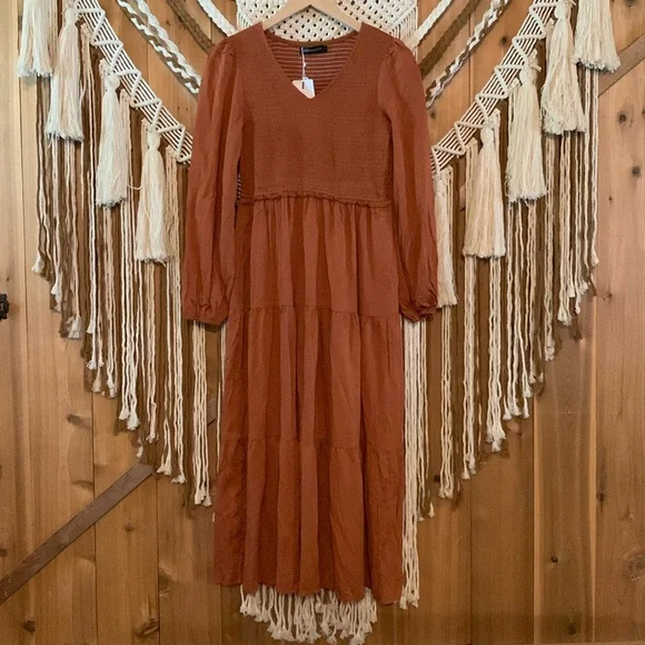 Merokeety | Dresses | Merokeety Brown Boho Peasant Tired Maxi Dress Size S  | Poshmark